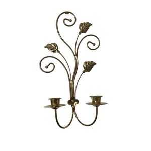 Home Interior Vintage Gold Floral‎ Wall Candle Holder 15x8 Brass Floral Sconce